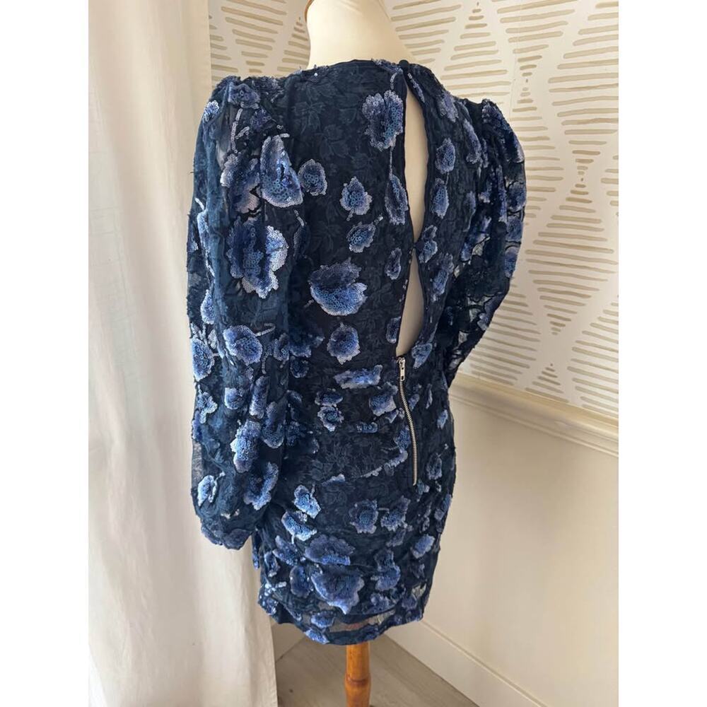 For Love & Lemons Medium Victoria Blue Floral Sequin Embroidered Mini Dress - Picture 6 of 10